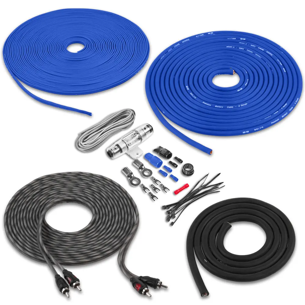 BAK82BL Full Spec 8 Gauge 100% (CCA) Copper Clad Aluminum Complete 2-Channel Amplifier Wiring Kit with RCA for Amplifiers up to 600 Watts