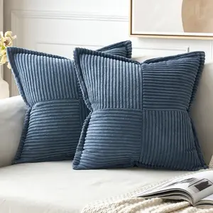 MIULEE Blue Corduroy Pillow Covers 18X18 Inch with Splicing Set of 2 Super Soft Boho Striped Pillow Covers Broadside Decorative Textured Throw Pillows for Spring Couch Cushion Bed Livingroom MIULEE