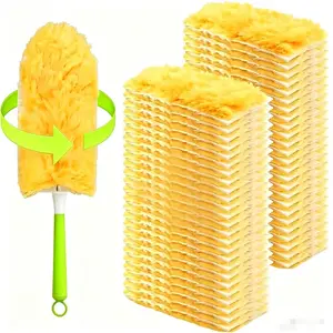Household  Disposable   hand damp Duster buster Refills Compatible with Swiffer, 360° Multi-Surface Microfiber Dust Heads with Short & Extendable Handles  Home Cleaning Dust Removal Kit electrostatic cloth telescopic pole fleece washable feature