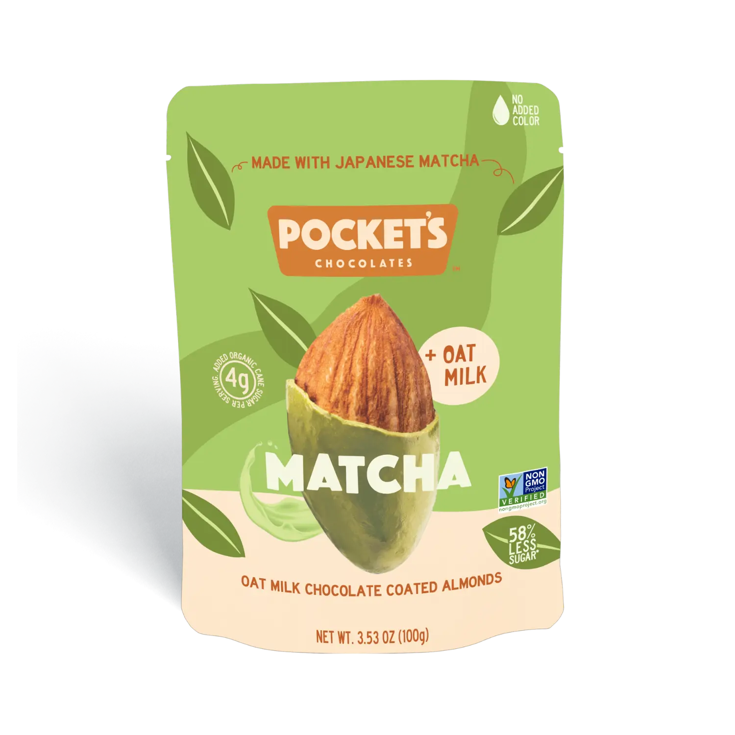 Pocket's Chocolates Oat Milk Chocolate Almonds, Matcha