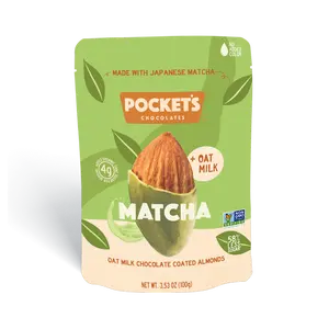 Pocket's Chocolates Oat Milk Chocolate Almonds, Matcha