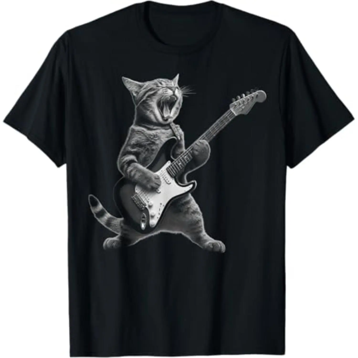 Summer t Shirts Cat Playing Guitar Rock Star Rock and Roll For Men Women T-Shirt