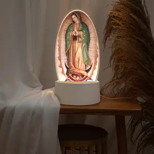 1pc Elegant Vintage Our Lady of Guadalupe Night Light - Acrylic Oval with Virgin Mary Statue Pattern, Perfect for Home And Holiday Decoration Lights, LED Small Table Lamp No Batteries Required, a Great Gift Family Fr