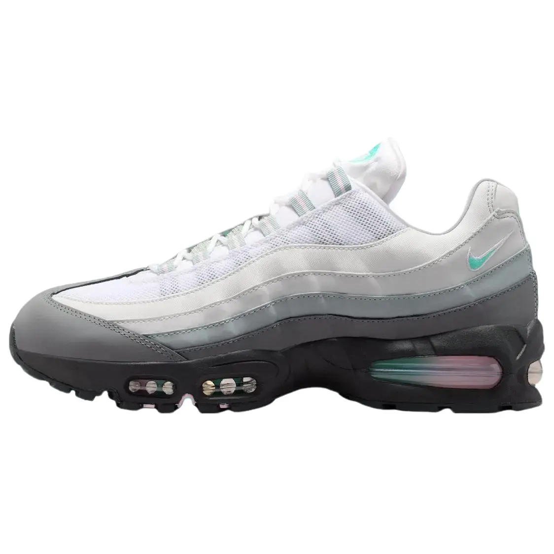 Men's Nike Air Max 95 'Big Bubble - White Hyper Turquoise' Running Sneaker, Oversized Bubbles, Clean White Base, Layered Silhouette, Retro-Inspired Feel, Casual