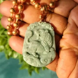 Jade Necklace • Certified Zodiac Animal Burmese • Pure Copper Ball Chain Necklace • Grade A Jade Necklace