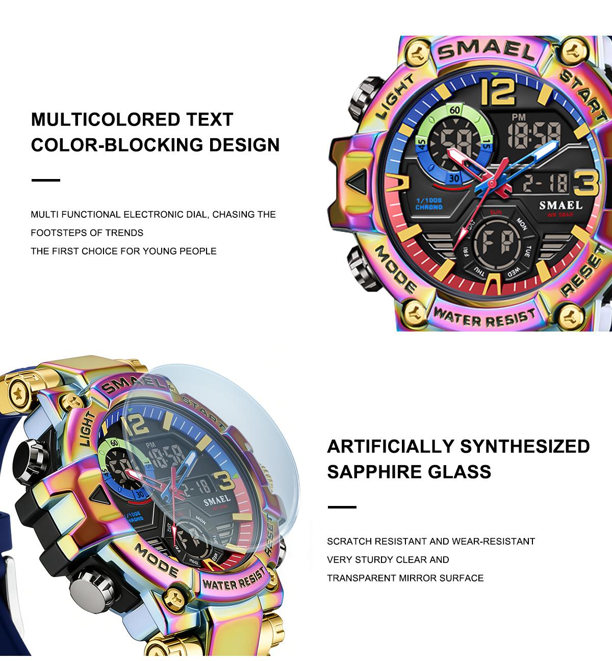 Men's Colorful Punk Style Quartz Watch, Jumpstart saleMulti.Functional Waterproof Dual Display Wristwatch,Tren, sportive analog-digital quartz watch, Birthday Giftwith Gift Boxfashionable wristwatch multifunctional men