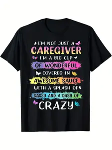 Caregiver Appreciation T-Shirt - "I'm Not Just A Caregiver, I'm A Big Cup of Wonderful" Slogan with Colorful Butterfly & Heart Design - Soft Breathable Lightweight Cotton Tee for Nurses, Healthcare Workers - All-Season Casual Wear, Parties, Beach & Outdoo