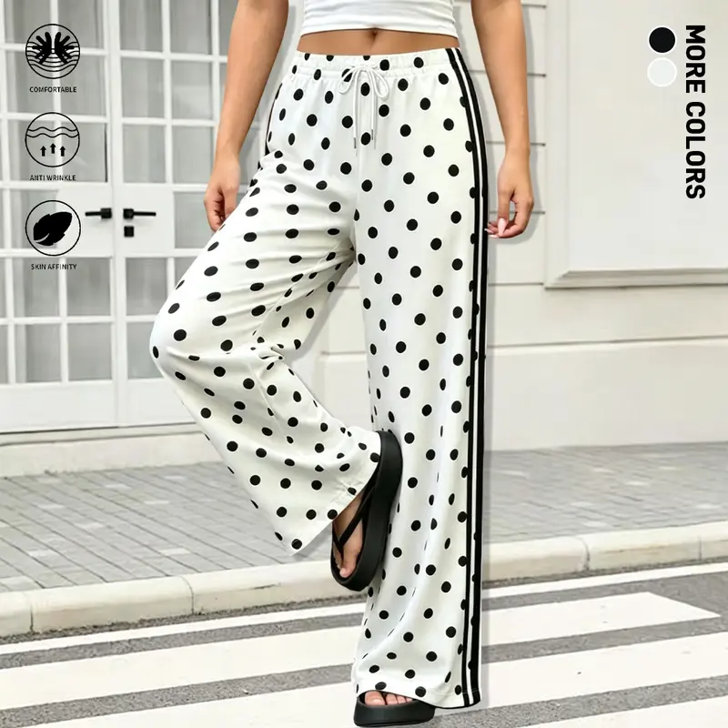 Women’s casual athletic long pants with a polka dot design, suitable for leisure activities and everyday outings; women’s long pants, women’s bottoms, womenswear