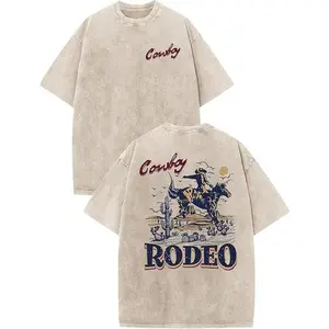 Western Shirts for Men Vintage Rodeo Cowboy Shirt Oversized Graphic Tees Country Concert Acid Wash T-Shirts Tops Vintage Tee Loose Fit Short Sleeve Casual Streetwear Baggy Washed Unisex Tops High-quality trendy printed casual short-sleeved shirt