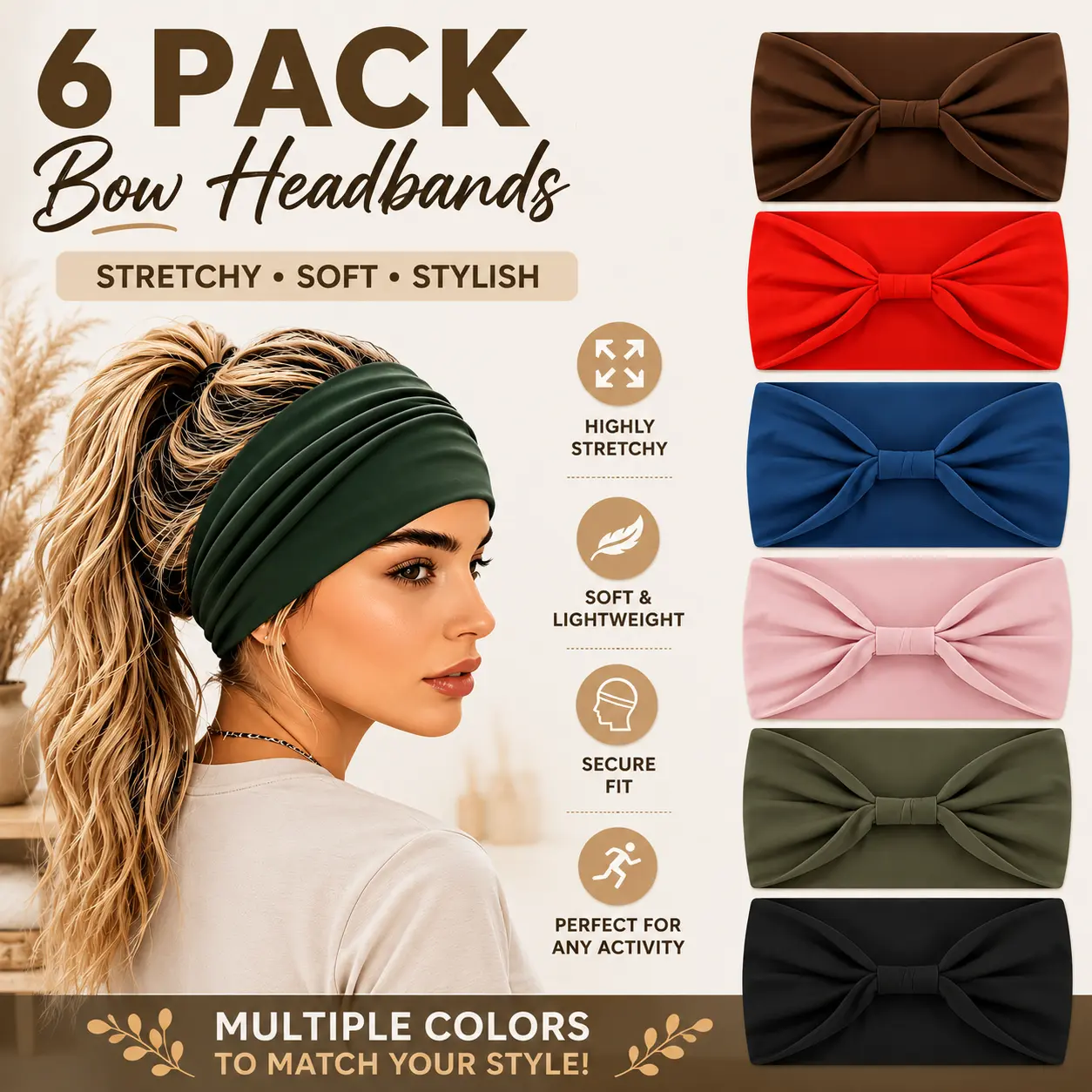 Headbands Hair Bands Headbands for Women African Headbands for Women Head Wraps 6 Pcs Hair Scarf Knotted Hairbands Black Stylish Head Wraps Wide Elastic Head Scarf for Women#SummerVibes
