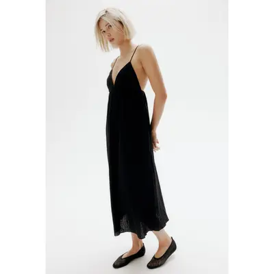 h&m tie detail maxi dress Ladies - Black Tie-Detail Maxi Dress - Size: XL