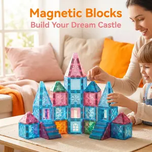 80pcs Diamond Magnetic Tiles, Rainbow Color Window Magnets, Kids DIY Puzzle Building Blocks, Educational Toys for Boys and Girls
