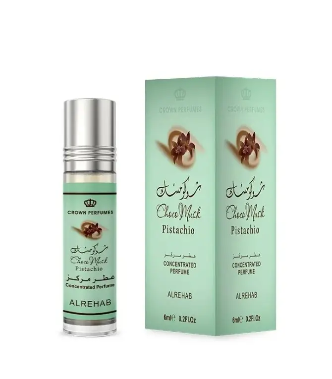Lattafa Al Rehab Choco Musk Pistachio Chocolate Perfume Oil Roll-On, 6ml (0.2 Fl Oz) - Unisex Daily Use Fragrance, Easy Application, Mini Toiletries for Purse, Minis Unisex Fragrance, Beauty & Personal Care Essential
