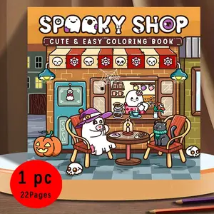 Spooky Shop Cute Halloween Coloring Book for Adults & Kids | 120GSM Thick Paper No Bleed Through, 22 Pages Ghost Cat Pumpkin Coloring Pages, Non-Toxic Odorless, Easy to Color, Stress Relief Art Therapy