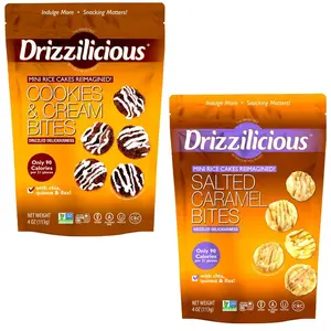 Drizzilicious Mini Rice Cakes Duo Pack - Cookies & Cream & Salted Caramel Flavors, Vegan, Gluten-Free, Non-GMO, Allergen-Free, Crunchy Snack, 90 Calories Per Serving
