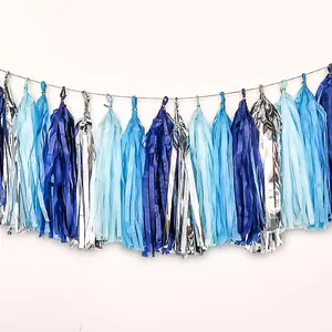 Blue and Silver Tassel Garland Paper Tassel Banner Table Decor Tissue Tassels 20PCS DIY Party Decor Supplies for Event Decor