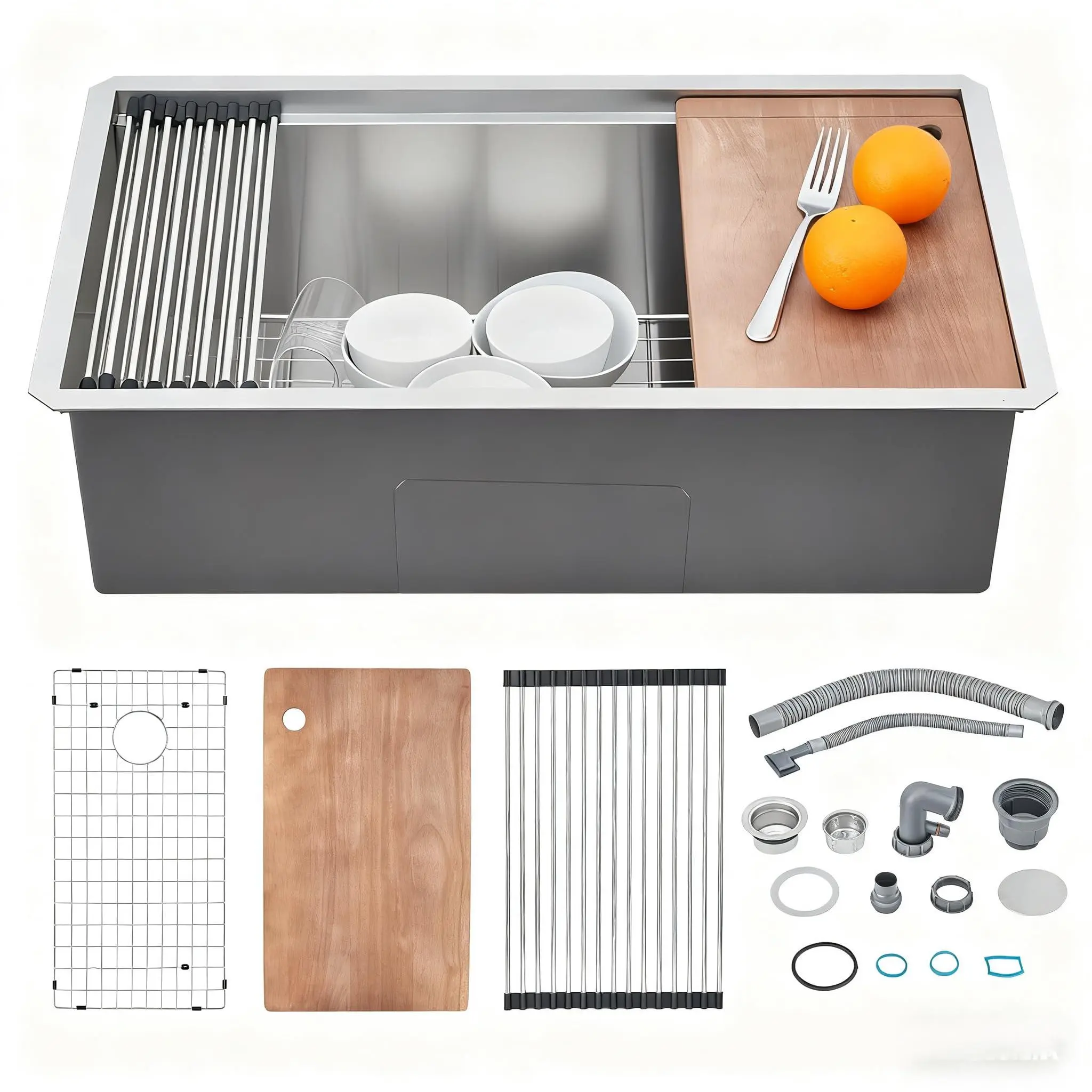 GARVEE 30-Inch Undermount Kitchen Sink, Stainless Steel Single Bowl Kitchen Sink, Workstation Drop In Kitchen Sin-k Basin with Grid and Drain Strainer Set, (19 * 30 * 10Inch)