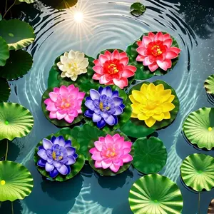 2pcs Artificial Lotus Flowers, Floating Water Lily Decorations, Aquarium Garden Pool Home Decoration, Plastic Pond Ornament