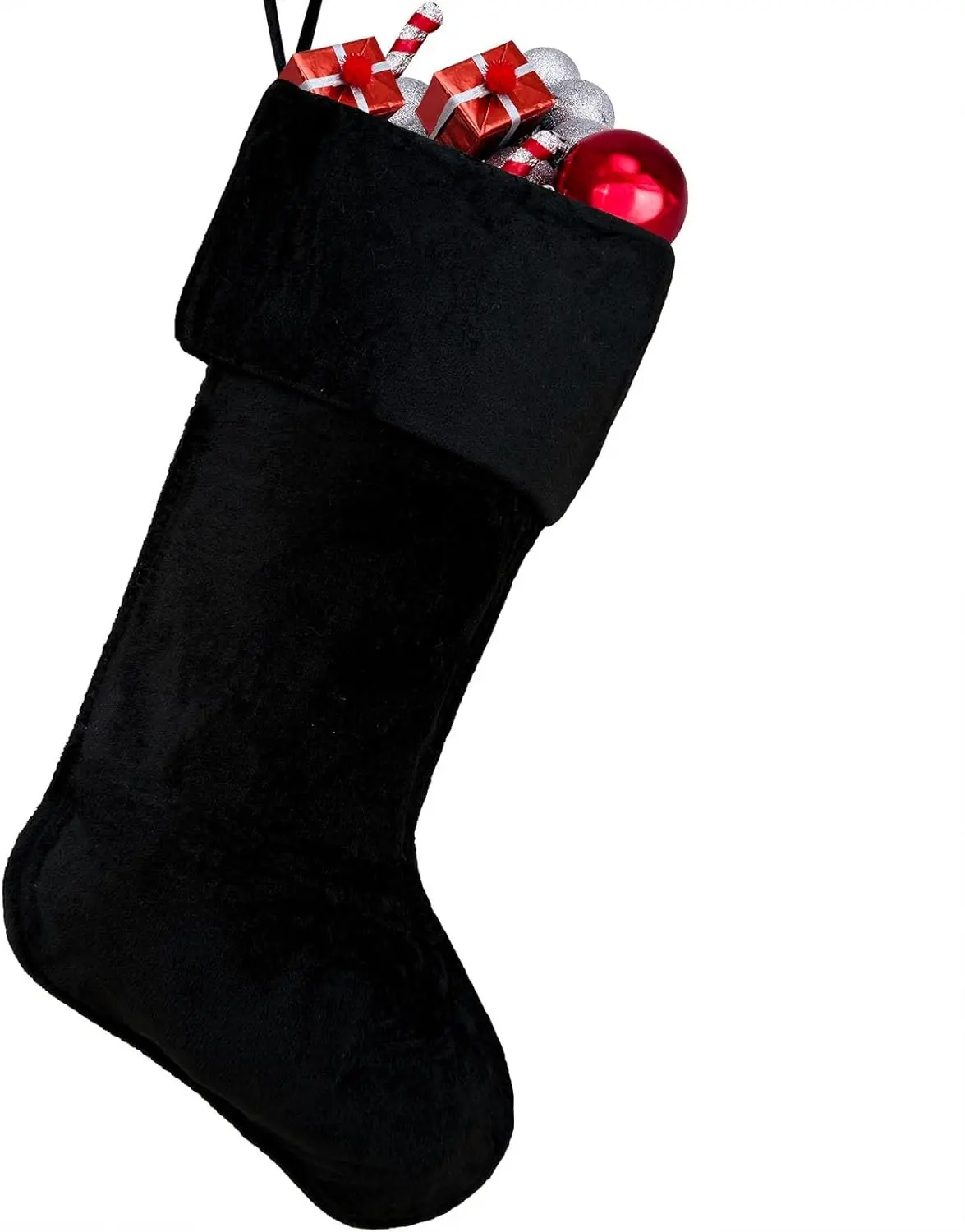 20 Inch Christmas Stocking Black Classic Personalized Christmas Stockings Soft Fireplace Hanging Stockings Large Faux Fur Xmas Stocking for New Year Holiday Party Decorations