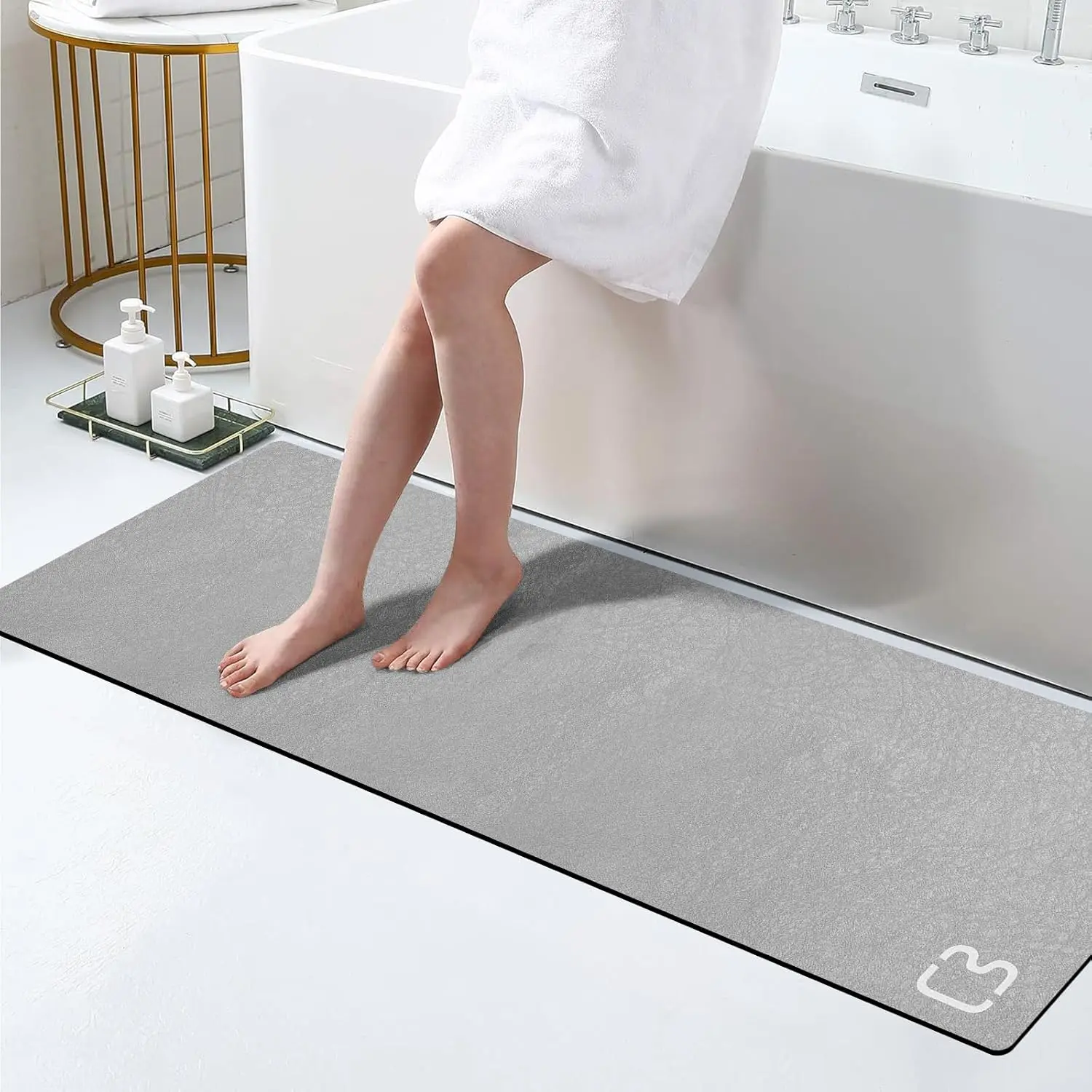 Rectangle Modern Large Diatomite Stone Bath Mat, 15.7"x47.2" Soft Bathroom Runner Rug, Super Absorbent Quick Dry, Non-Slip Rubber Backing, Thin, Grey, Stone Bath Mats, Quick-Drying Bath Mats