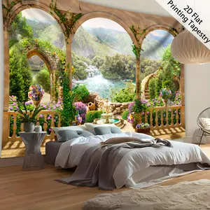 [2D Flat Printing] 1 piece - extra large size - natural waterfall forest landscape high definition digital printing tapestry - polyester material - home decoration - free hanging clip, 2D flat, Tapestry Wall Mural, Durable Decorative Tapestry