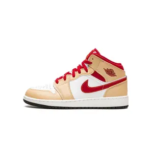 Air Jordan 1 Mid GS "Beige / Red" 554725 201