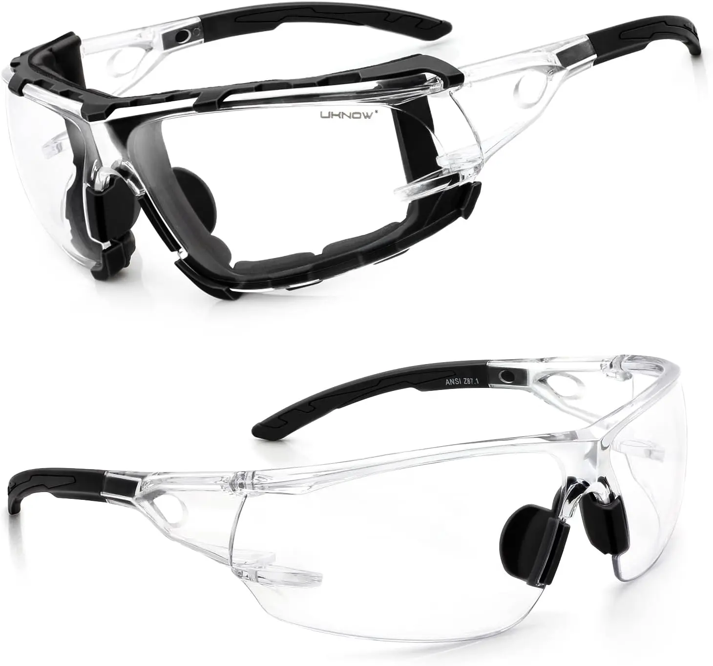 Safety Glasses - Anti Fog Wraparound Lenses - Removable Foam Gasket - ANSI Z87.1 Protective Eyewear - Impact Resistant
