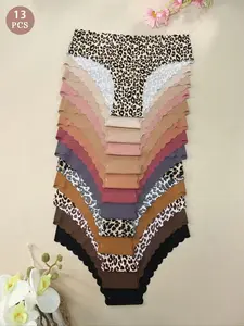 Women's Leopard & Plain Pattern Underwear Set, Ultra-Thin Seamless Design, Quick-Dry Low-Waist Sporty Casual Panties, All-Season Wear, Womenswear