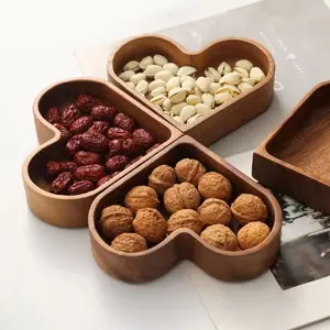 Stackable Wooden Tray for Nuts & Candies, Creative Walnut Wood Heart-Shaped Candy Box, Ideal for Dry Fruits Storage