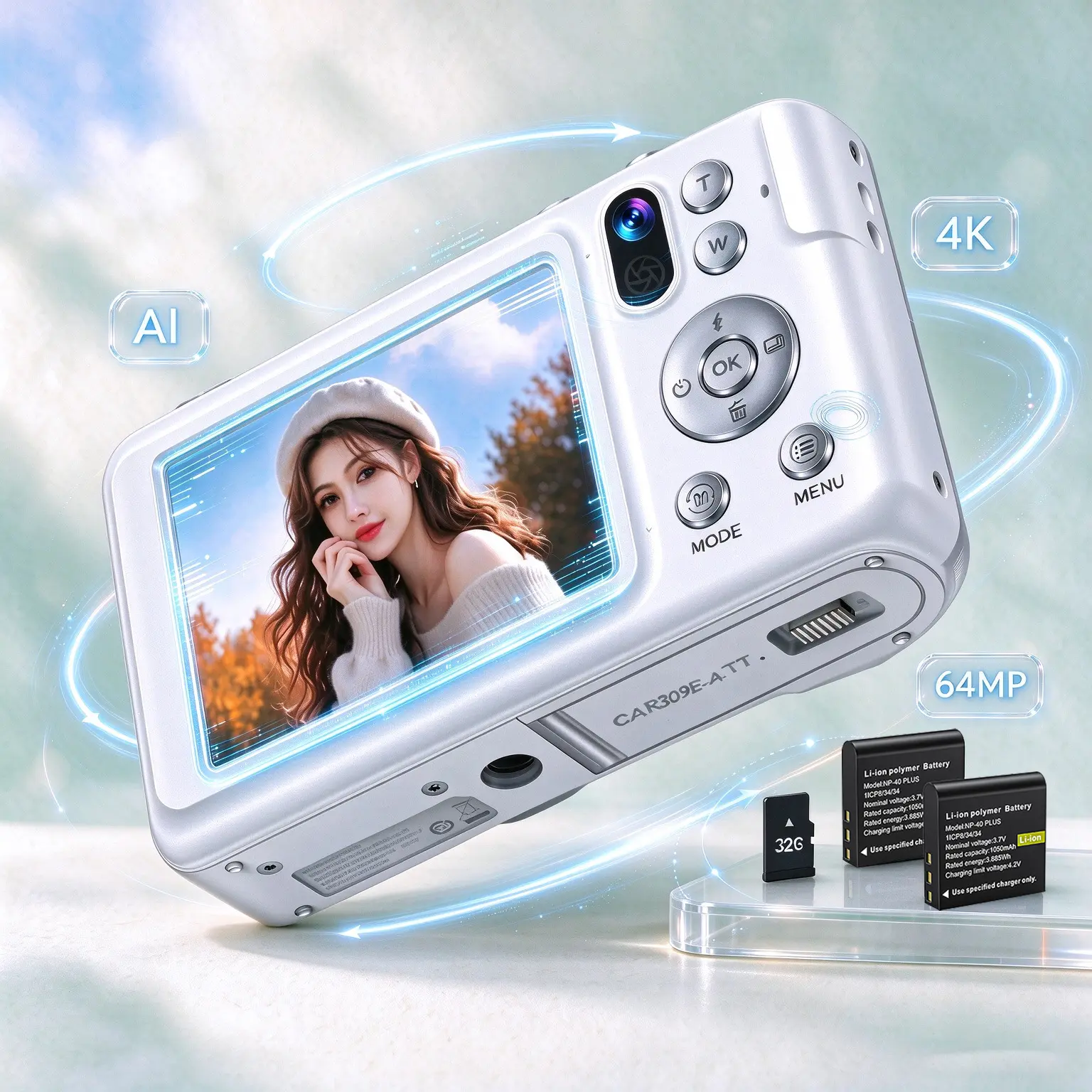 CAMKORY DC309E-AI 4K AI-Powered Digital Camera with 64MP Photos, 20+ Art Styles, AI Translation & Touchscreen – Vlogging & Content Creation Camera