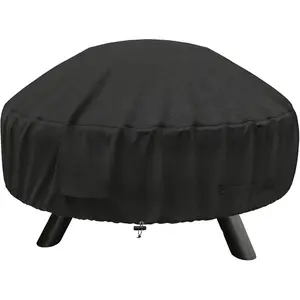 Round Fire Pit Cover 22-32 Inch Inch, Duty 600D Waterproof Windproof Fire Pit Table Cover, Rip-Fade Resistant Firepit Cover with Straps and-in Vents