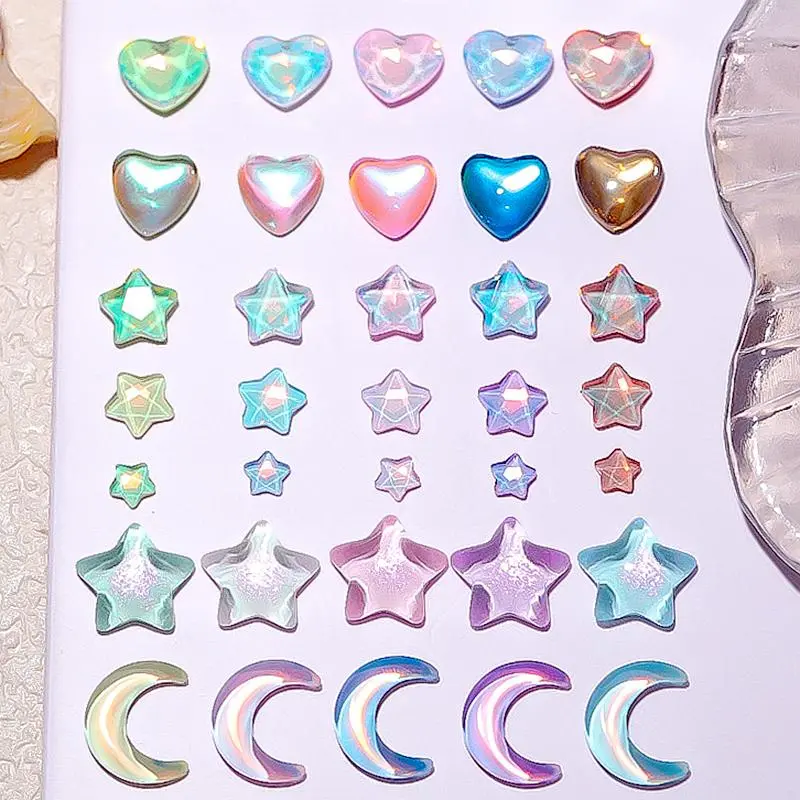 50PCS 3D Love Heart Nail Art Stars Charms Accessories Flat Back Rhinestone For Manicure Decor Nails Decoration Supplies Material