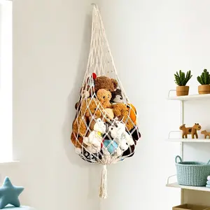 Stuffed Animal Storage Organizers Corner Hanging Net Stuffy Animal Hammock Macrame Toy Display Plush Toy Holder Wall, Bedroom Decor Boho Playroom Organizer for Halloween and Christmas