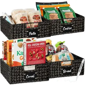Best Choice Products Set of 4 13in Woven Water Hyacinth Pantry Baskets w/ Chalkboard Label, Chalk Marker