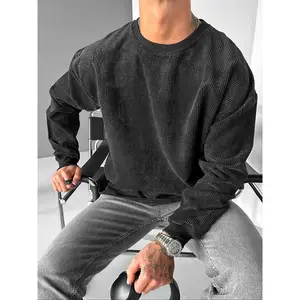 Men’s corduroy crewneck pullover, street-style solid-color casual top, soft, warm, and loose, suitable for spring and autumn wear GARMENTARY