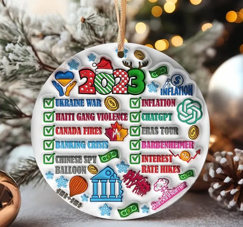 3D 2023 Annual Event Christmas Inflated Ornament, Funny Christmas Tree Hanging Ornament Puffy,Puff Ornament