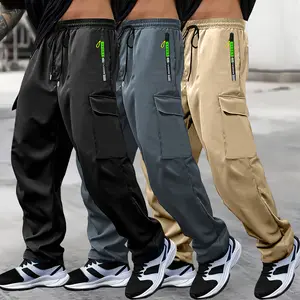 3pcs Men's Cargo Pants with Zipper Pockets Drawstring Elastic Waist, Large Side Pockets,  Suitable for Casual Daily Wear and Sports, Sports Pants, Workwear Essentials,Everyday Comfort