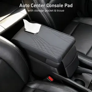 Car Armrest Cushion Cover Memory Foam, 12.2*7.48*0.9 inch PU Leather Center Console Box Soft Sponge Mat Protector Non-slip ,Black/Gray Color, Universal For Most Car SUV Sedan Coupe
