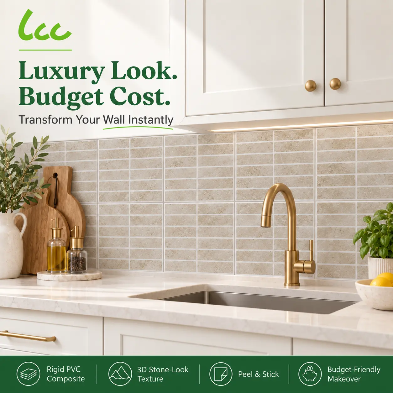 LCC 3D Peel and Stick Stone-Look Wall Tiles, 10 Sheets 11.6x11.6in 3.5mm Thick Self-Adhesive Rigid Wall Panels, Kitchen-Bath Backsplash Decor