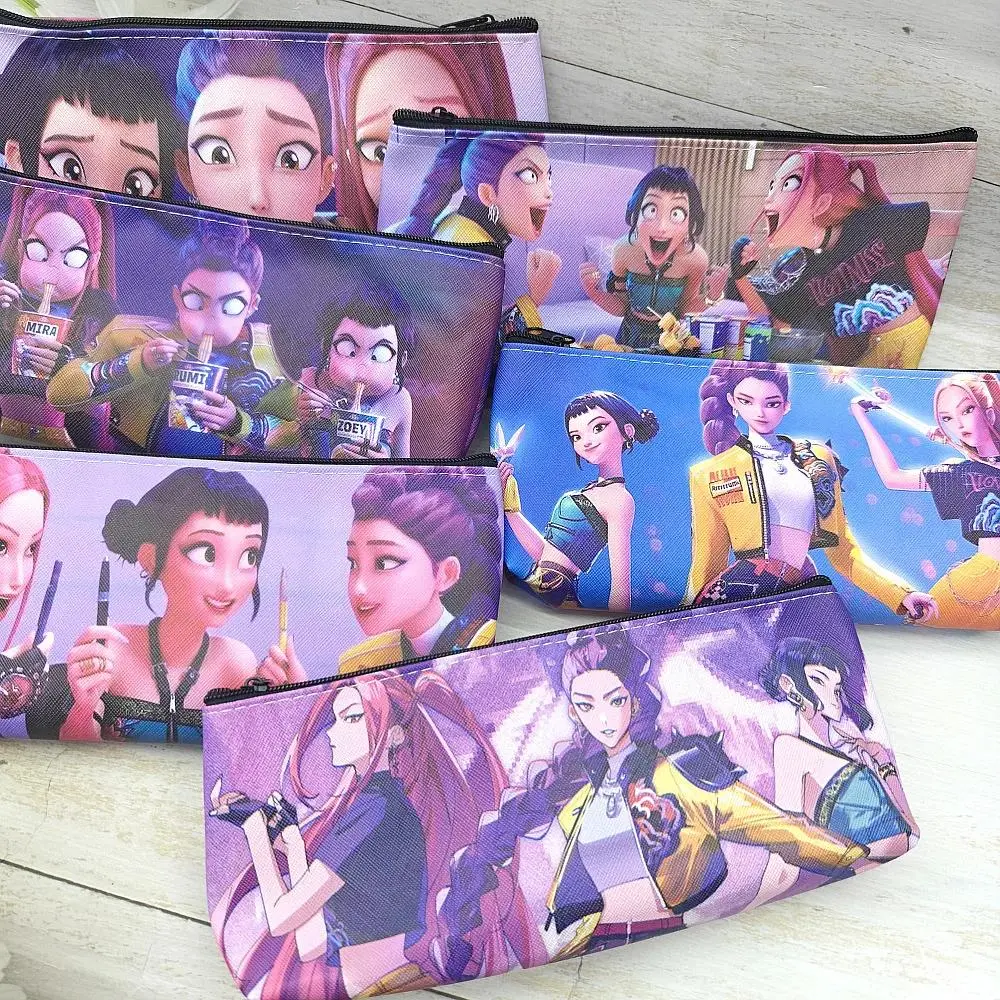 New Anime Group Pencil Bag Cute Large Capacity PU Stationery Bag Single Layer Storage Pouch Ideal Gift for Kids