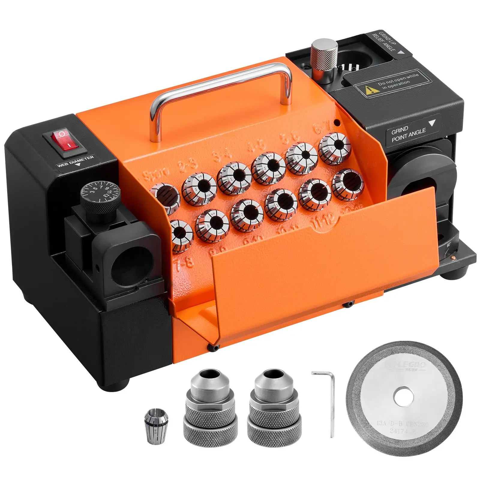 VEVOR MR-13A+ Drill Bit Sharpener, 3-15mm Carbon Steel Drill Bit Grinder with Adjustable Point Angle (95°-135°), 5800RPM 120W High-Speed Machine, 13 Elastic Collets & CBN Wheel, 11.4x5.5x6.3 Inch, 18.7 lbs for Workshops, Garages, Angle Adjuster