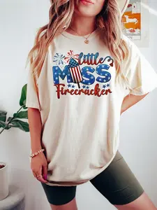Little Miss Firecracker Shirt, 4th of July Shirt, Patriotic Shirt, Fireworks T-Shirt, American Flag Tee, Stars Shirt, 4th of July Gift