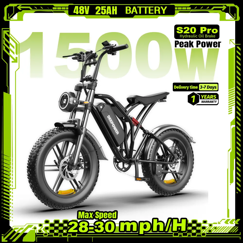 【2026 Deepower】S20 Pro 48V 20/25AH Battery ,1500W Peak Power, Electric Bike  Max Speed 28 mph/H  20" Electric Bike for Adults , 48V Removable Battery, 7-Speed, FrontSuspension&LCD Display-Commuter and Mountain EBike for Wome