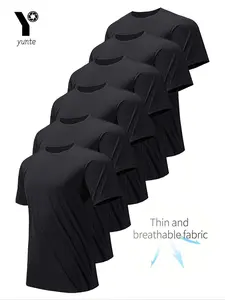 6 Pack Ultra Light Men's Round Neck T-shirts for Gym, Quick Dry Breathable Moisture-wicking Sports Shirts, Active Wear, Comfortable Fit for Training and Running, Athletic Workout Clothing, Fitness Running Tops, Moisture Wicking Tee