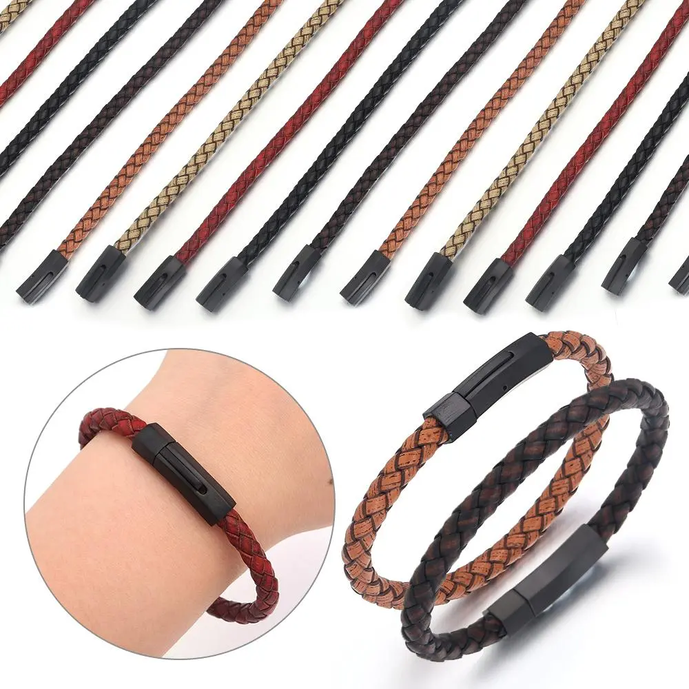 1pc/bag 19/21cm Stainless Steel Connector Genuine Leather Rope Simple Design Bracelet Birthday Party  Man Women Jewelry Gift