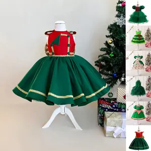 Kids Clothes Girl Red Green Christmas Dress 109 Santa Claus Ball Gown Children Cosplay Costume Fancy Carnival Party Princess Frock 3-8Y