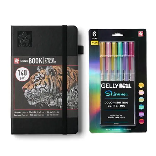 Sakura - A5 Sketchbook Black Paper 52425 + GR Shimmer 6PK 55451 - Bundle