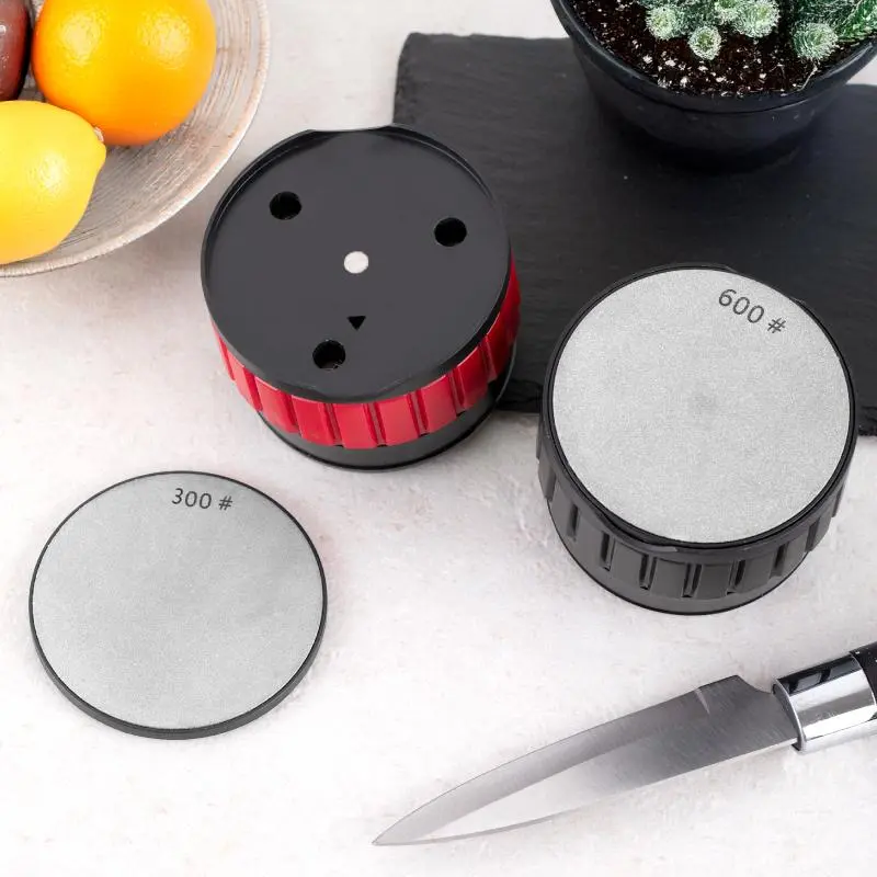 Round Suction Cup Knife Sharpener, Double Sided Mini Knife Sharpener, Quick Knife Sharpening Tool for Kitchen, Kitchen Accessories