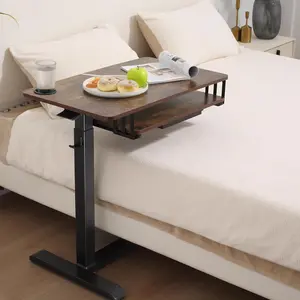 ETHU Overbed Table with Wheels, Upgrade Medical Table with Drawer, Hospital Bed Table, Workstation Table, Adjustable Overbed Bedside Rolling Laptop Table(Walnut)