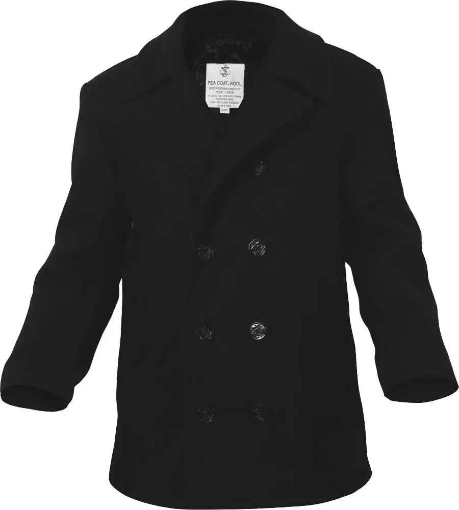 Men's US Navy Type Peacoat Jacket - Nylon-Wool Blend Long Sleeve Full-Length Warm Top with Pockets for Cold Weather, Quilted Liner